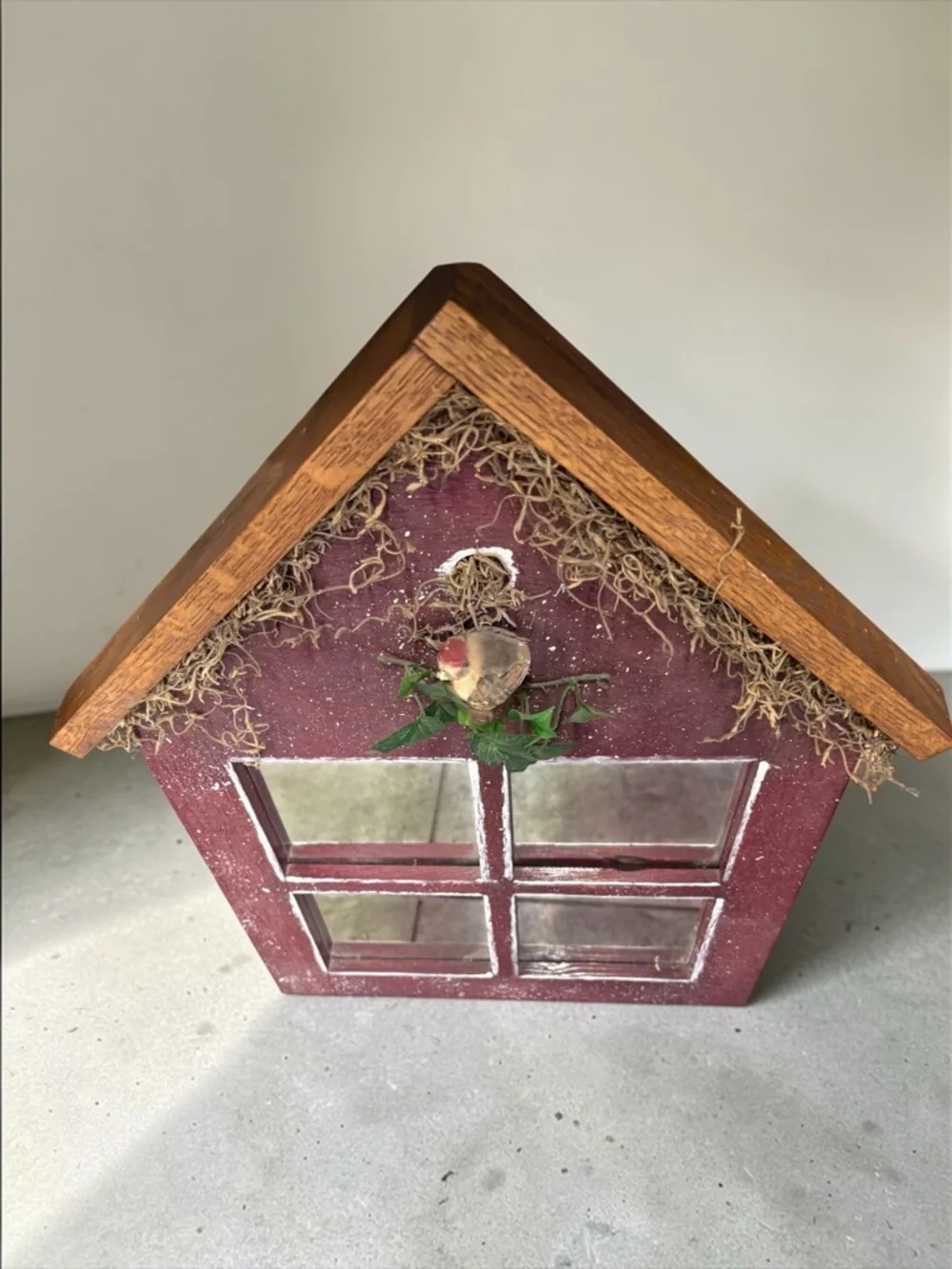 Vintage Handmade Birdhouse Wall Mirror • French Country Farmhouse Rustic Decor
